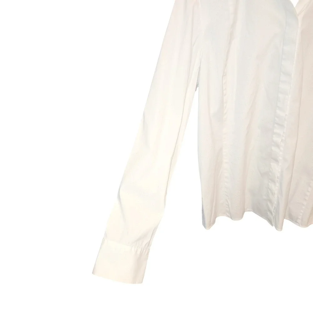Lafayette 148 Shirt Womens Size 10 White Hidden Button Long Sleeve Cotton Blouse - Picture 3 of 7